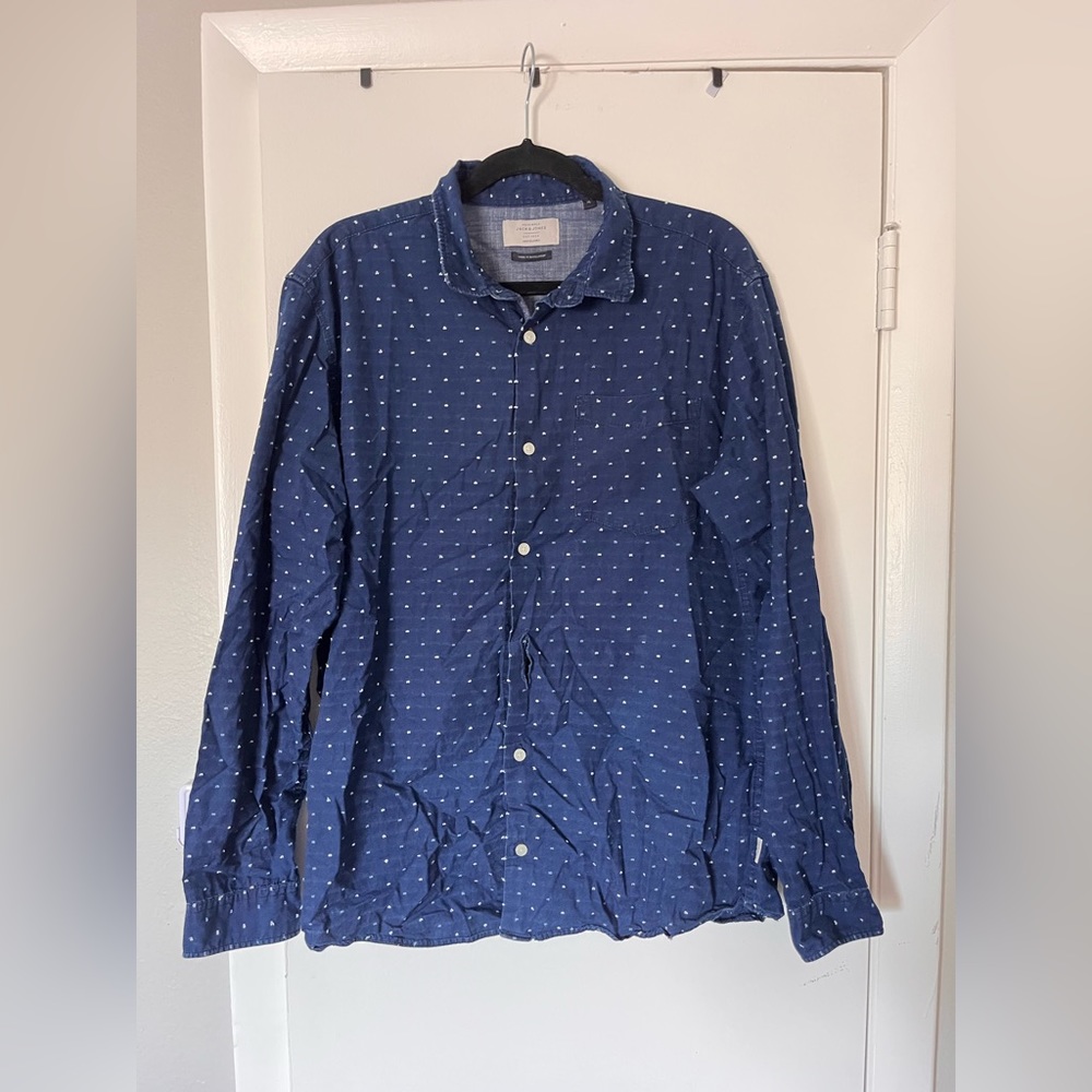 Jack and Jones Mens Button Down Blue XL